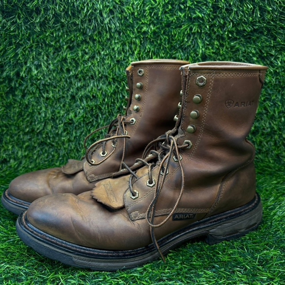 Ariat Work Boots Mens 13D Brown Leather Lace Up Kiltie EH Rated 10016260 Rugged
